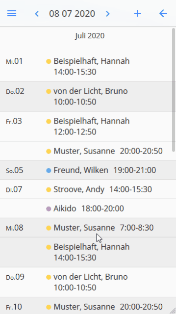 auswählbare Termin-Info