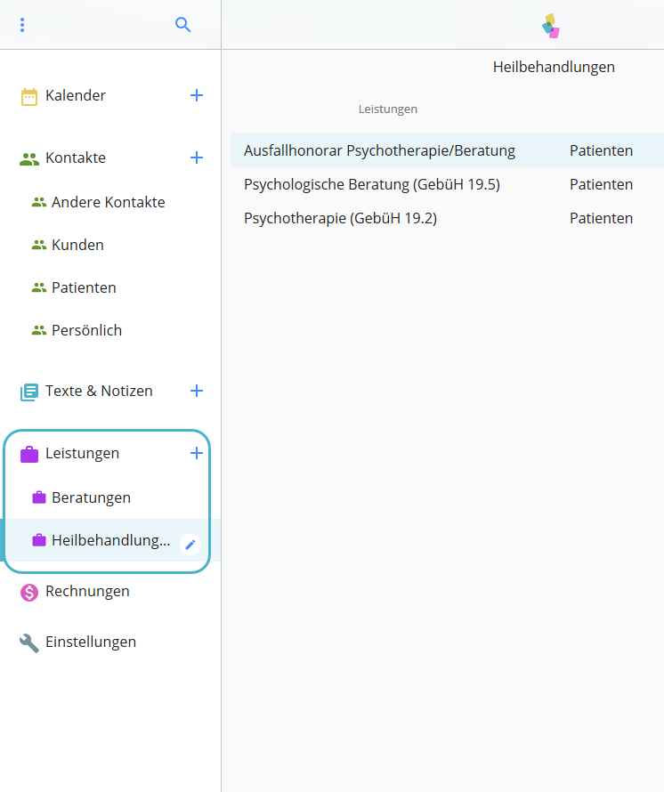 Leistungen in Gruppen organisiert
