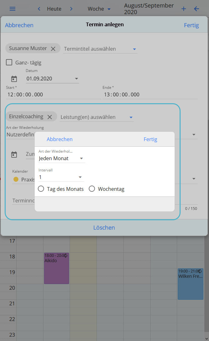 Serientermine frei bestimmbar
