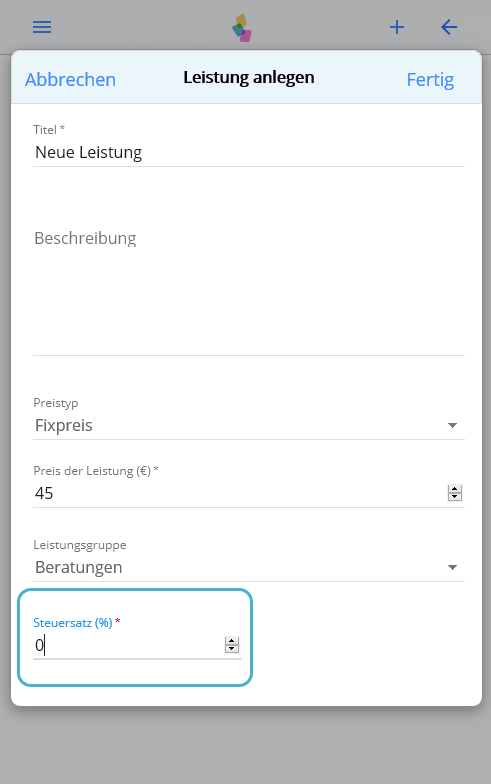 flexible Einstellung von Umsatzsteuer