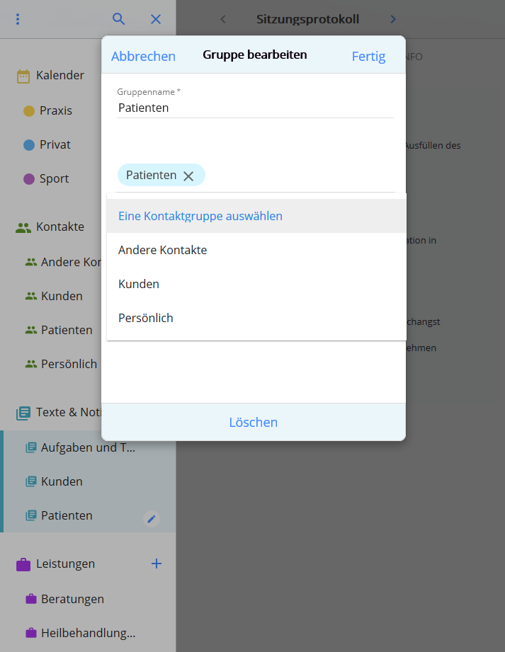 Textgruppen mit Kontaktgruppen verbinden