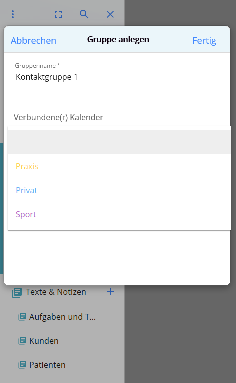Kontaktgruppen sind mit Kalendern verbunden