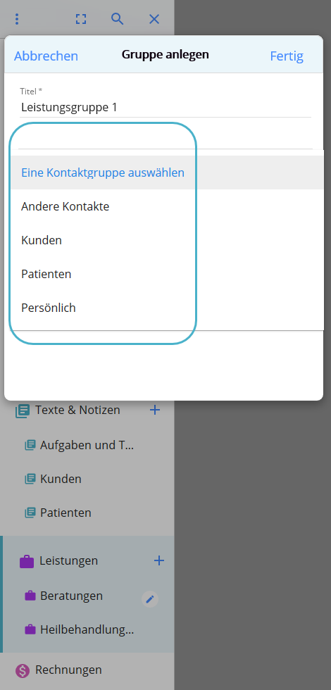 Patientengruppen sind mit Leistungen verbunden